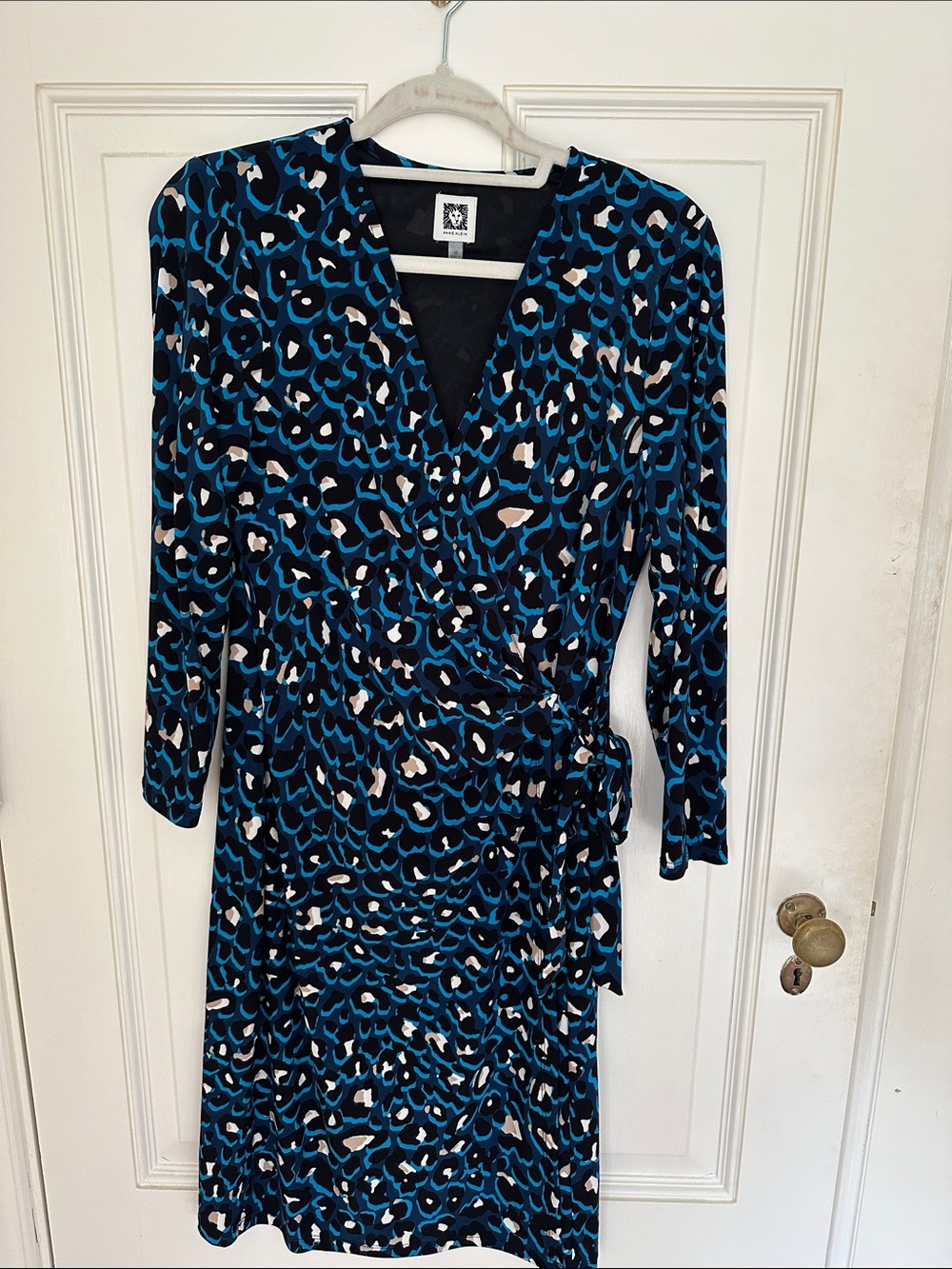 Anne Klein Blue and Black Leopard Print Wrap Dress